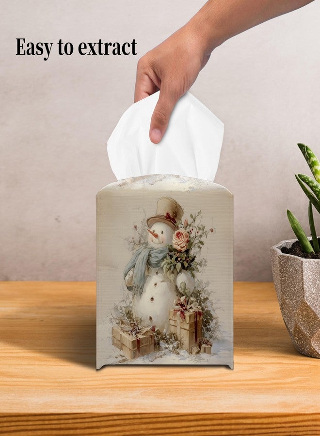 Grace Yonks Christmas Tissue Box Cover Square, Vintage Snowman Cube Case for Facial Tissues, 5.2" PU Leather(049) - Image 4
